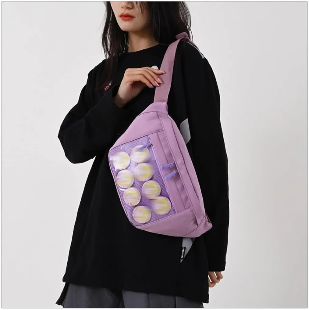 Kawaii Fanny pack ITA Bag Pins Display Aesthetic Backpack Y2K Cute Small cosmetic bag Window Purse with Accessories (purple)