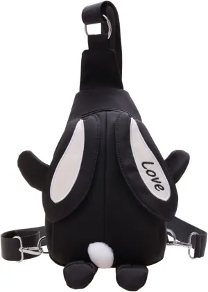 Kawaii Rabbit Shoulder Bag Coin Purse Messenger Bags Travel Daypack for Boys Girls,Detachable Strap Black 1#