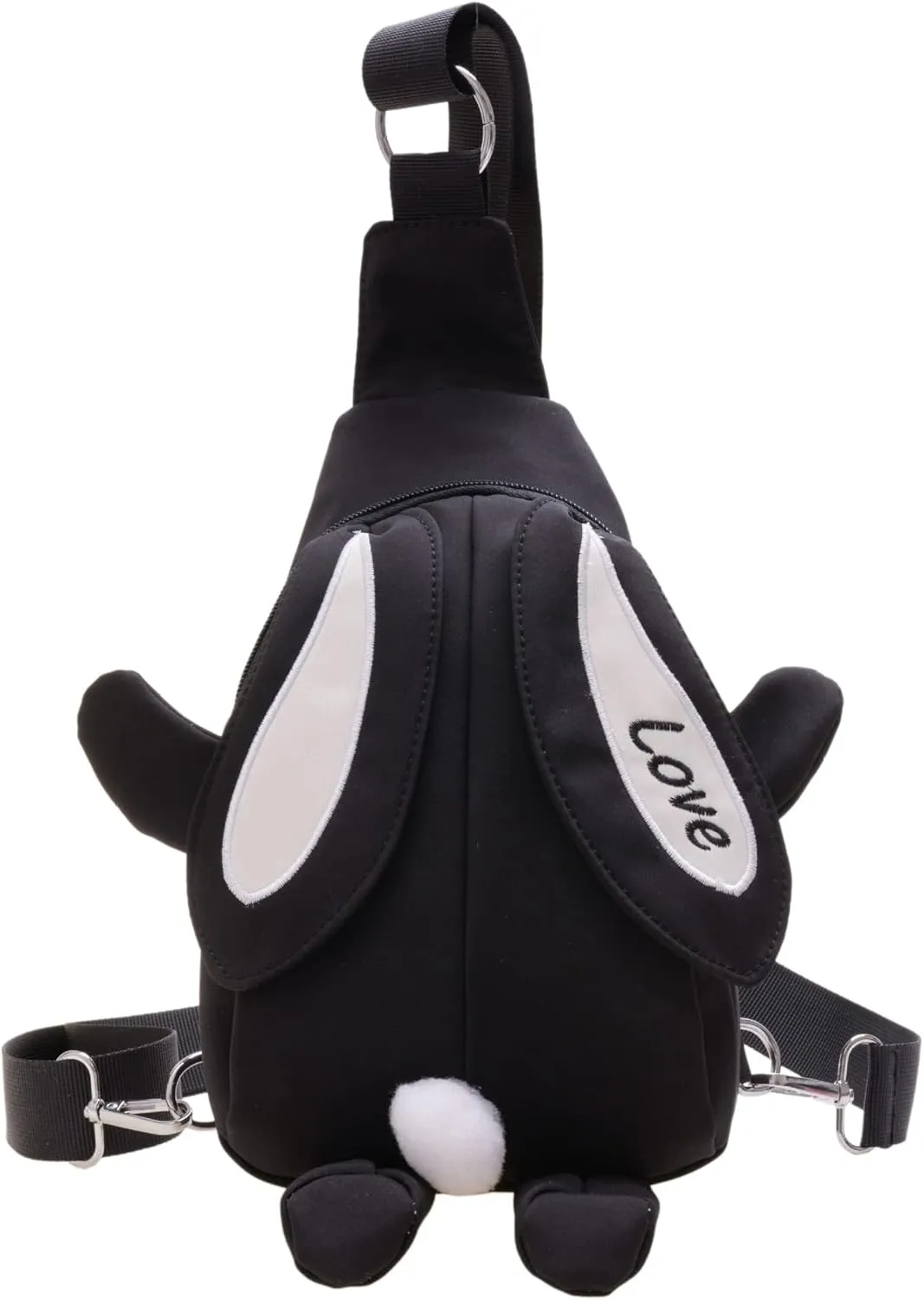 Kawaii Rabbit Shoulder Bag Coin Purse Messenger Bags Travel Daypack for Boys Girls,Detachable Strap Black 1#