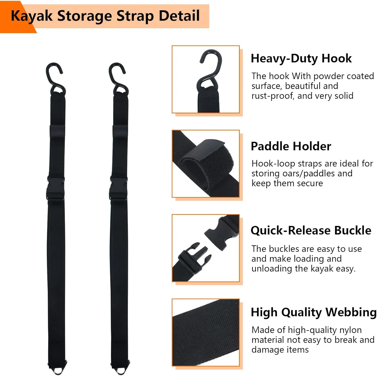 Kayak Storage Strap,Kayak Hanging Straps 1in/1.5in Wide,Adjustable Kayak Wall Mount Straps,Kayak Storage Strap System With Paddle Loops for Hanging 1or 2 Kayak,Paddle Board,Surfboard,Canoe(2/4 Pack)