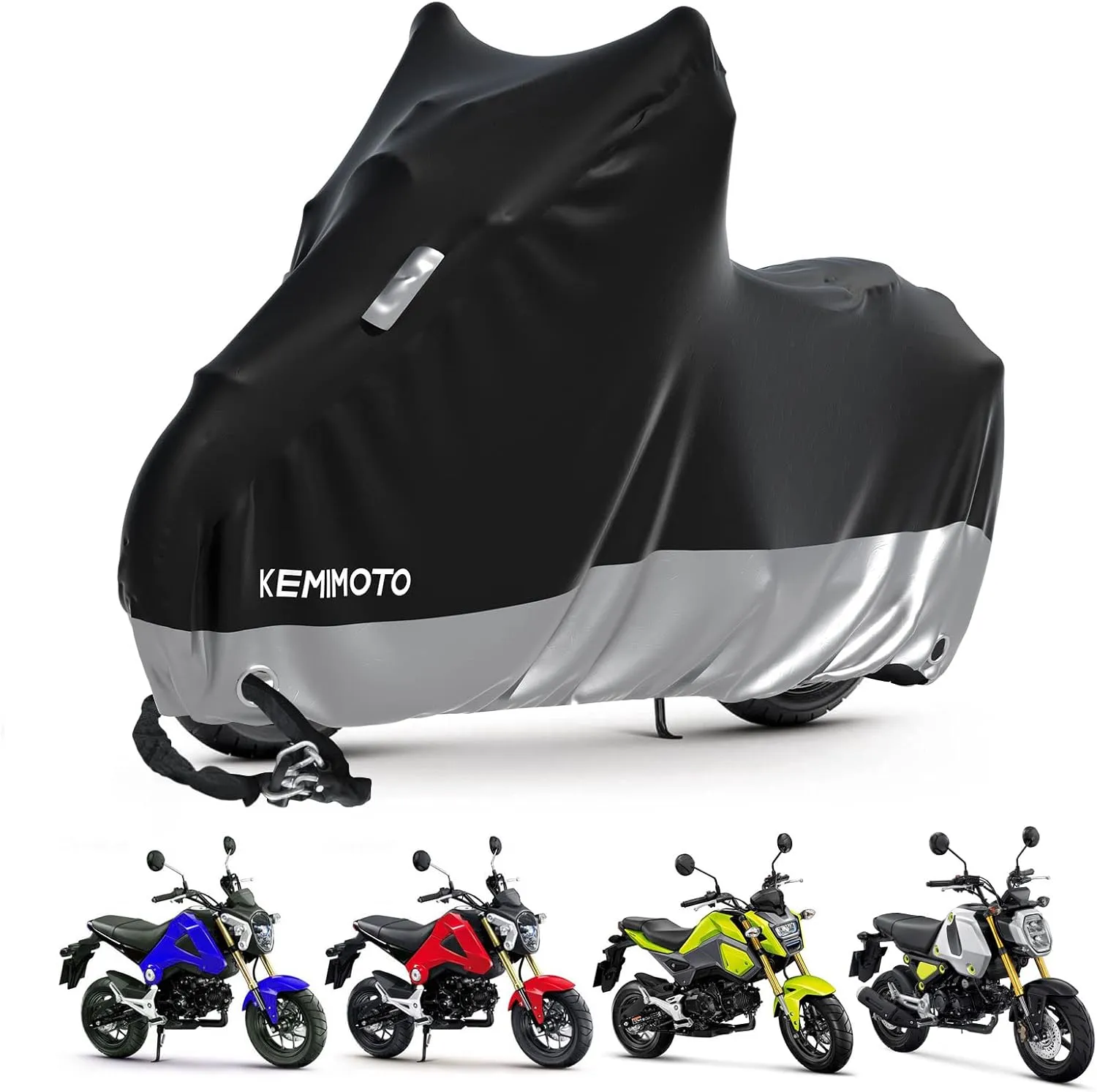 KEMIMOTO Motorcycle Cover Compatible with Grom MSX125 Monkey Navi Z125 Pro Benelli TNT 135 Waterproof Mini Motorcycle Vehicle Covers Sun Dust All Season Windproof Outdoor Indoor