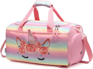 Kids Duffle Bag,VASCHY Travel Bag for Toddler Children Girls Water Resistant Overnight Duffel Ballet Dance Sport Carry On Weekender Bag with Shoes Compartment Dry Wet Pocket Unicorn