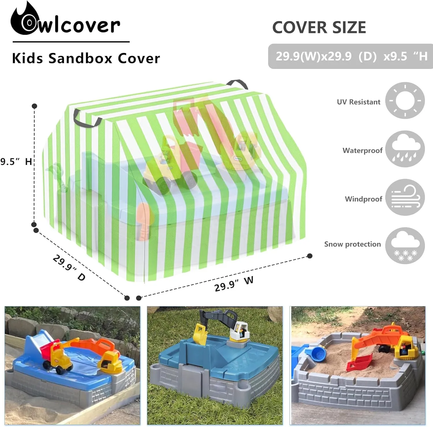 Kids Sandbox Cover for Little Tikes Dirt Diggers Excavator Sandbox Cover,Waterproof, Anti-UV Outdoor Toys Sand Box Covers,Green