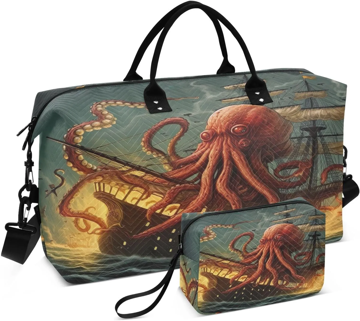 Kigai Ocean Boat Octopus Duffle Bag Versatile Travel Duffel for Men and Women, Carry On for Weekend or Overnight Stay