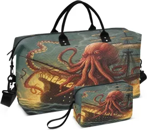 Kigai Ocean Boat Octopus Duffle Bag Versatile Travel Duffel for Men and Women, Carry On for Weekend or Overnight Stay