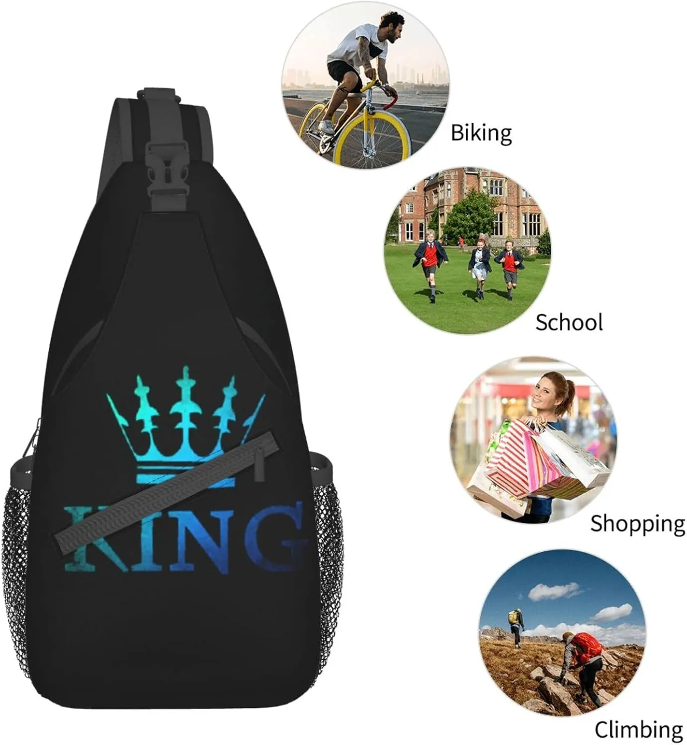King Crossbody Bag Men Shoulder Bag Backpack Mens Sling Bag Chest Casual Daypack for Outdoor