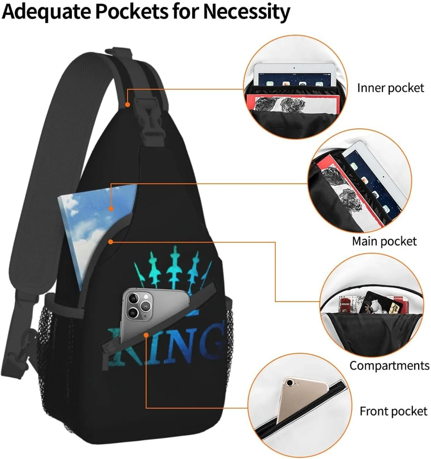 King Crossbody Bag Men Shoulder Bag Backpack Mens Sling Bag Chest Casual Daypack for Outdoor
