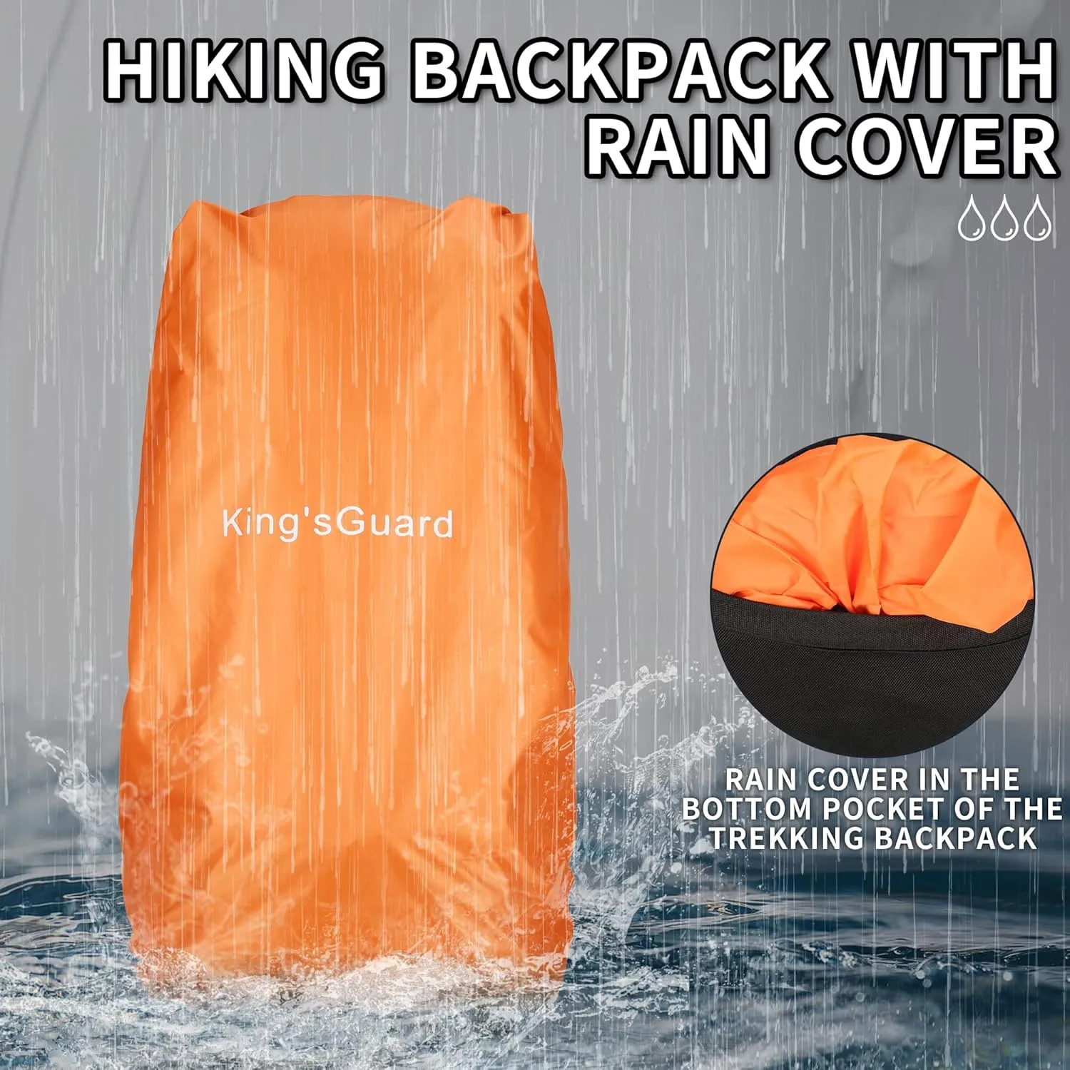 King'sGuard 60L Hiking Backpack Men Women Camping Backpack Waterproof Backpacking Mountaineering Climbing Daypack with Rain Cover (Purple)