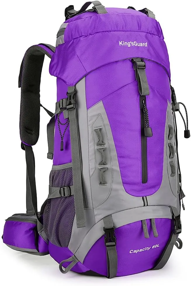 King'sGuard 60L Hiking Backpack Men Women Camping Backpack Waterproof Backpacking Mountaineering Climbing Daypack with Rain Cover (Purple)