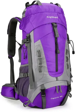 King'sGuard 60L Hiking Backpack Men Women Camping Backpack Waterproof Backpacking Mountaineering Climbing Daypack with Rain Cover (Purple)