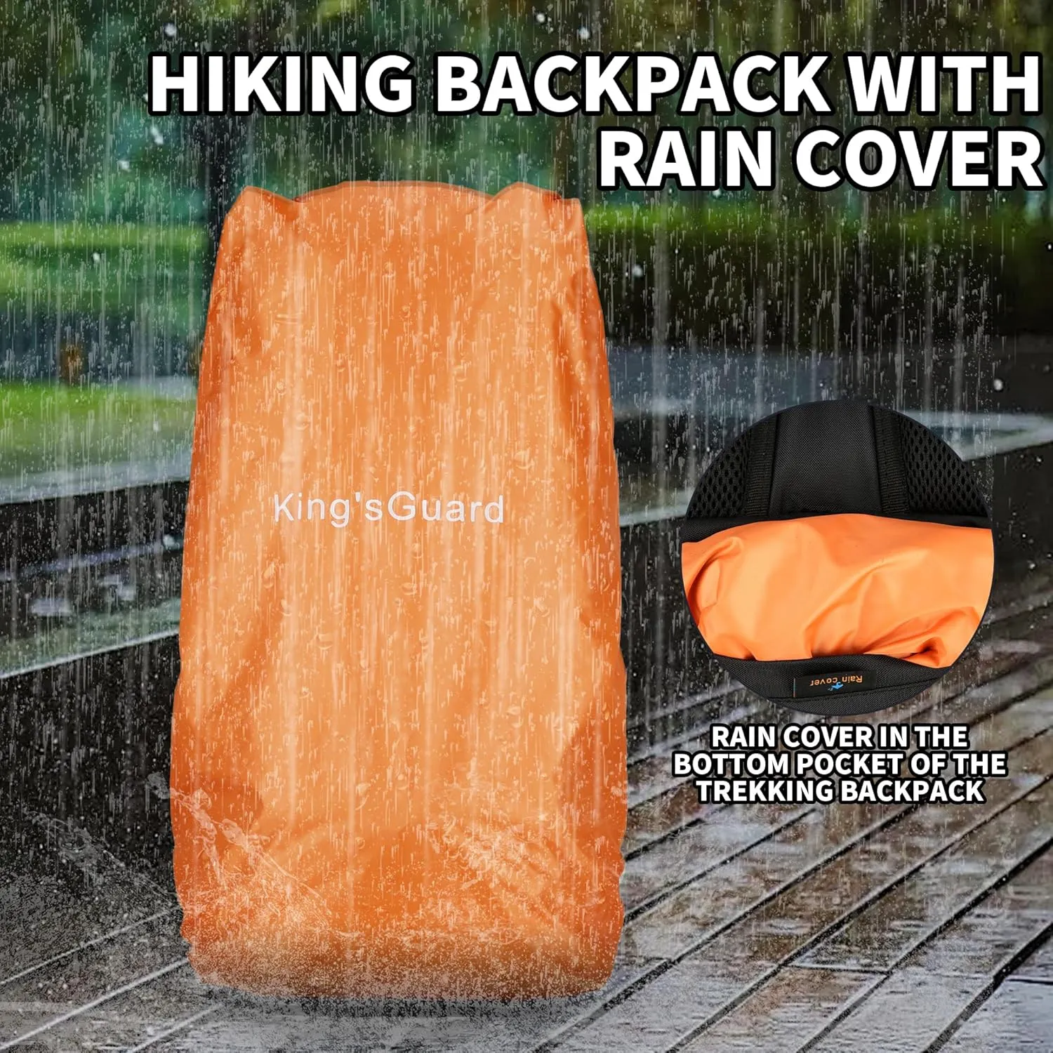 King'sGuard 60L Hiking Backpack, Waterproof Camping Backpacking Backpack for Men Outdoor Traveling Climbing Daypack with Rain Cover (Black)