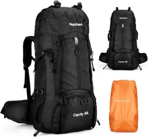 King'sGuard 60L Hiking Backpack, Waterproof Camping Backpacking Backpack for Men Outdoor Traveling Climbing Daypack with Rain Cover (Black)