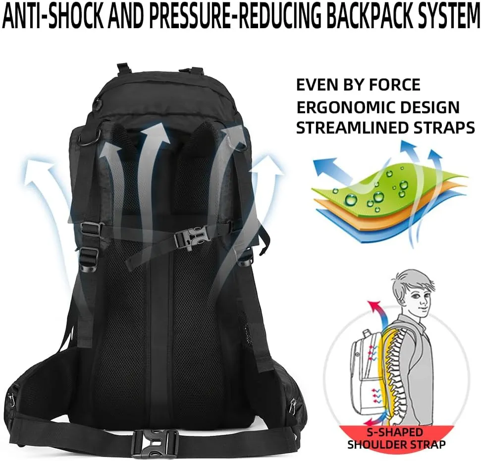 King'sGuard 60L Hiking Backpack, Waterproof Camping Backpacking Backpack for Men Outdoor Traveling Climbing Daypack with Rain Cover (Black)