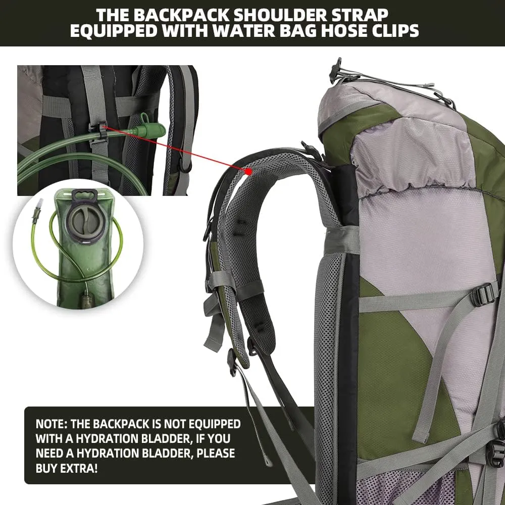 King'sGuard 70L Hiking Backpack with Rain Cover Lightweight Travel Backpack Waterproof Camping Backpack