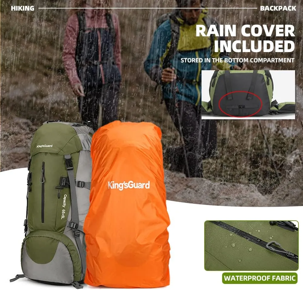 King'sGuard 70L Hiking Backpack with Rain Cover Lightweight Travel Backpack Waterproof Camping Backpack