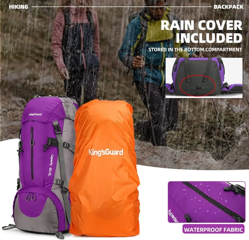 King'sGuard 70L Hiking Backpack with Rain Cover Lightweight Travel Backpack Waterproof Camping Backpack