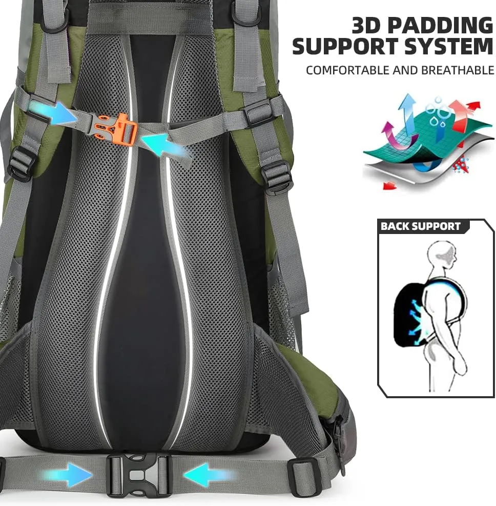 King'sGuard 70L Hiking Backpack with Rain Cover Lightweight Travel Backpack Waterproof Camping Backpack