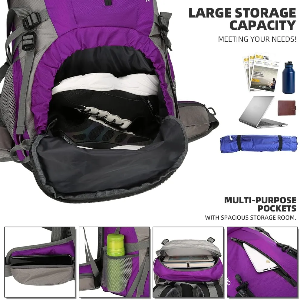 King'sGuard 70L Hiking Backpack with Rain Cover Lightweight Travel Backpack Waterproof Camping Backpack
