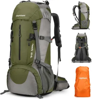 King'sGuard 70L Hiking Backpack with Rain Cover Lightweight Travel Backpack Waterproof Camping Backpack