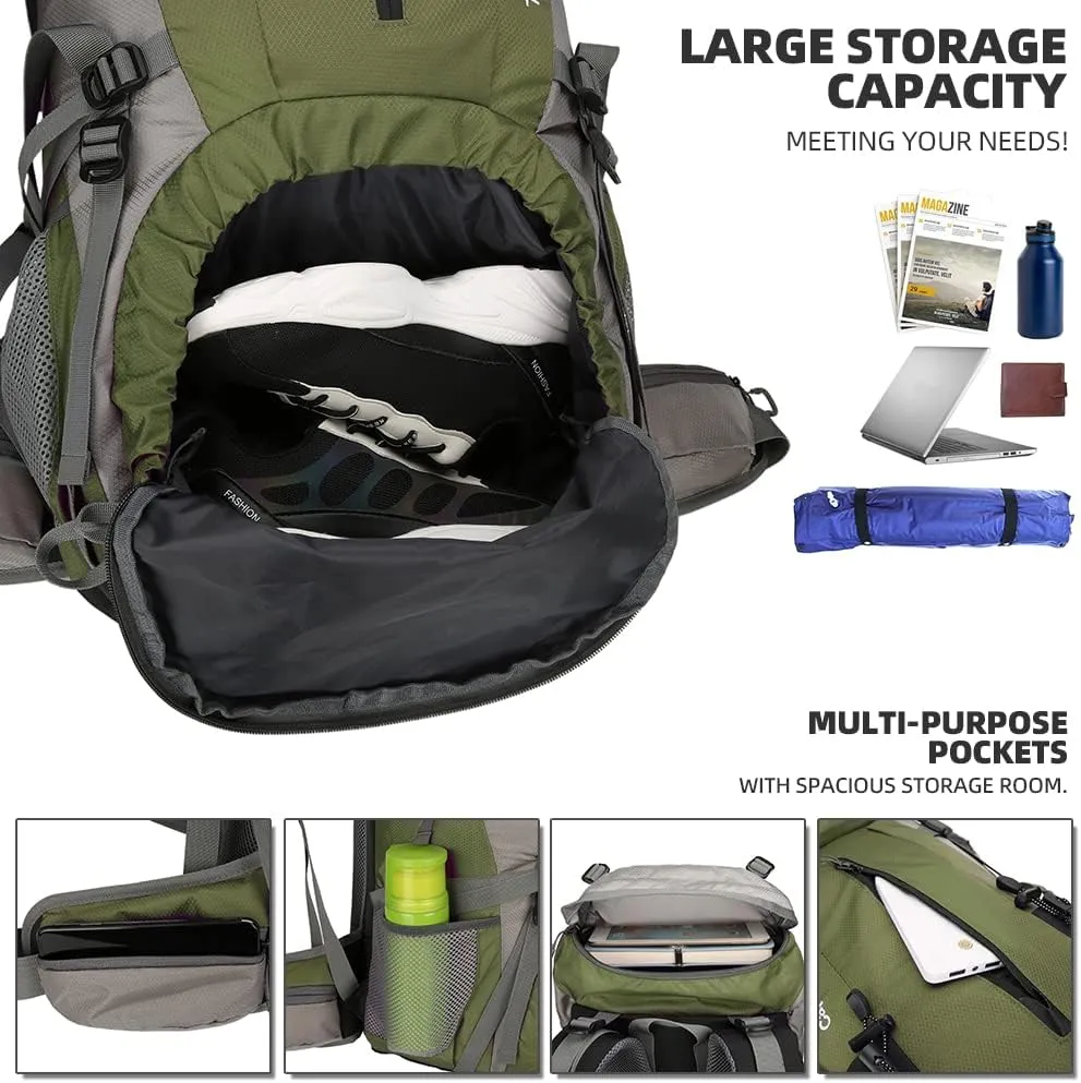 King'sGuard 70L Hiking Backpack with Rain Cover Lightweight Travel Backpack Waterproof Camping Backpack