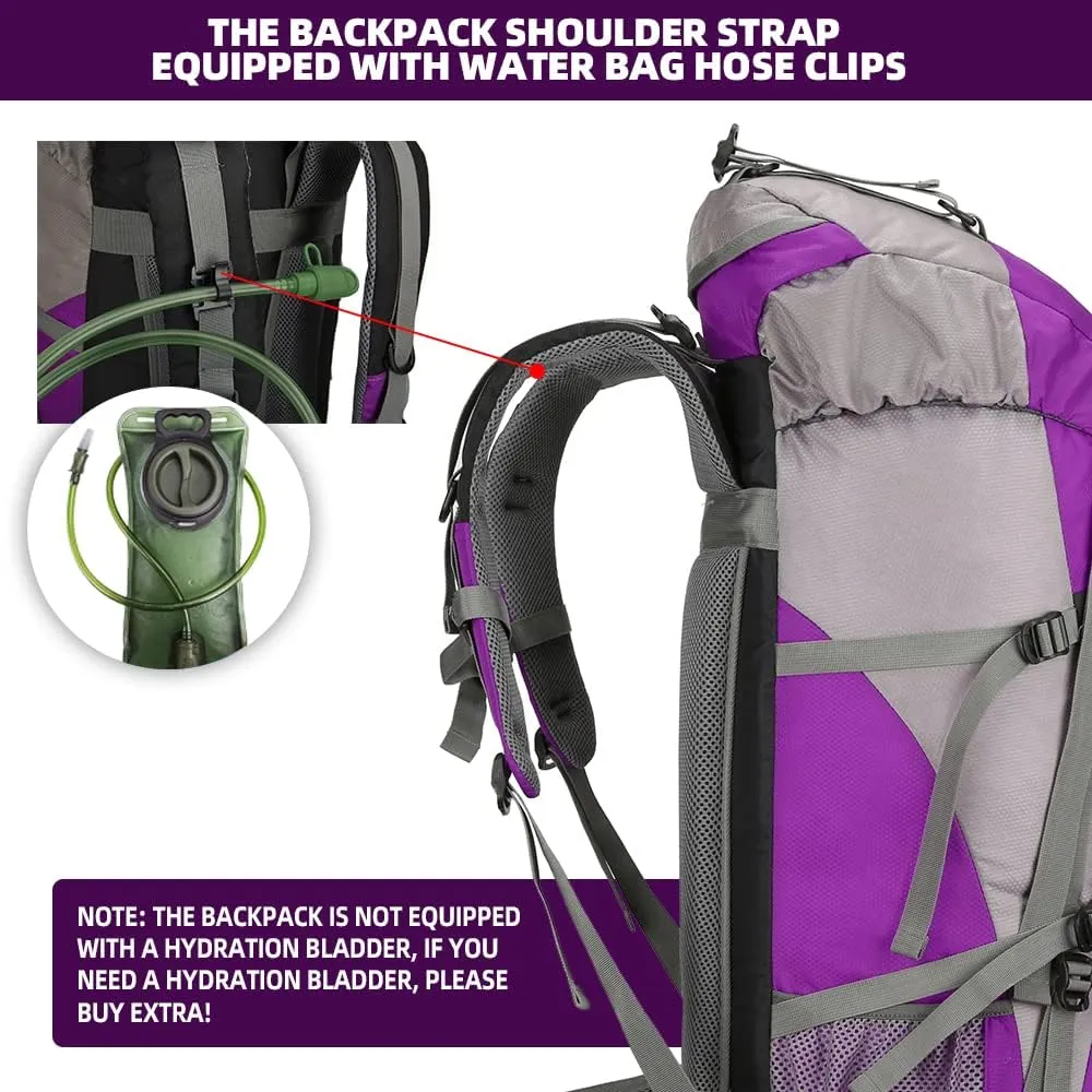 King'sGuard 70L Hiking Backpack with Rain Cover Lightweight Travel Backpack Waterproof Camping Backpack