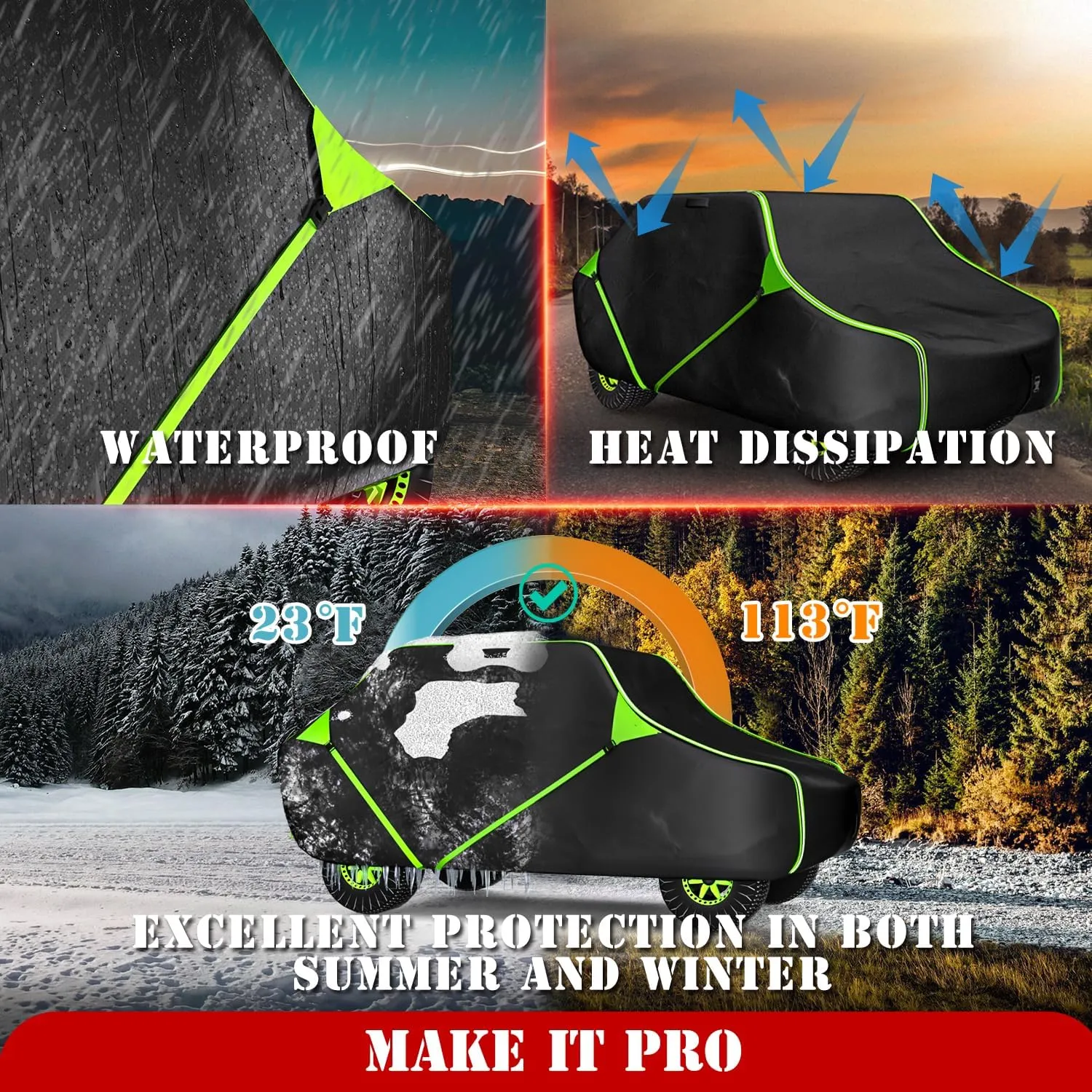 KitsPro 125 Inch UTV Cover for Polaris Ranger RZR, Can-Am Defender Maverick Commander, Yamaha Wolverine, Kawasaki Mule, Honda Pioneer, Black 600D Side by Side Cover Protection for 2-3 Seater UTV.