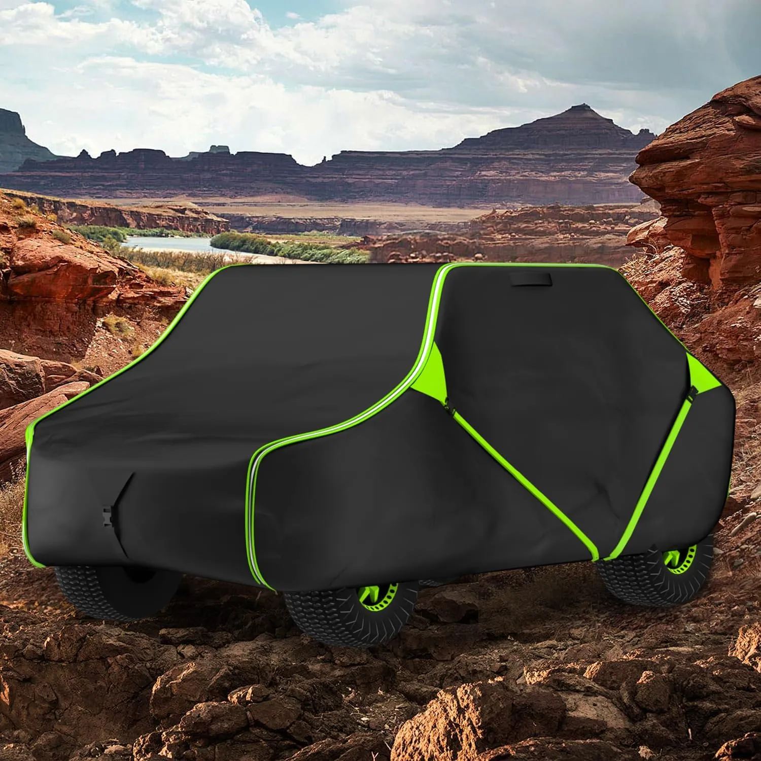 KitsPro 125 Inch UTV Cover for Polaris Ranger RZR, Can-Am Defender Maverick Commander, Yamaha Wolverine, Kawasaki Mule, Honda Pioneer, Black 600D Side by Side Cover Protection for 2-3 Seater UTV.