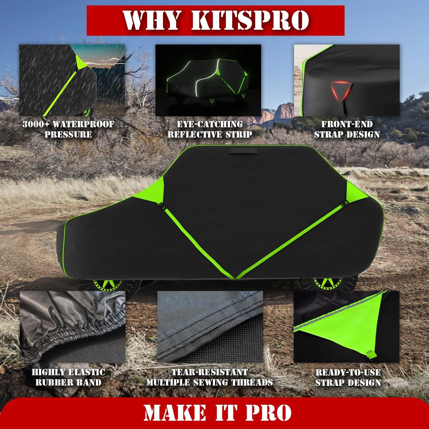 KitsPro 125 Inch UTV Cover for Polaris Ranger RZR, Can-Am Defender Maverick Commander, Yamaha Wolverine, Kawasaki Mule, Honda Pioneer, Black 600D Side by Side Cover Protection for 2-3 Seater UTV.