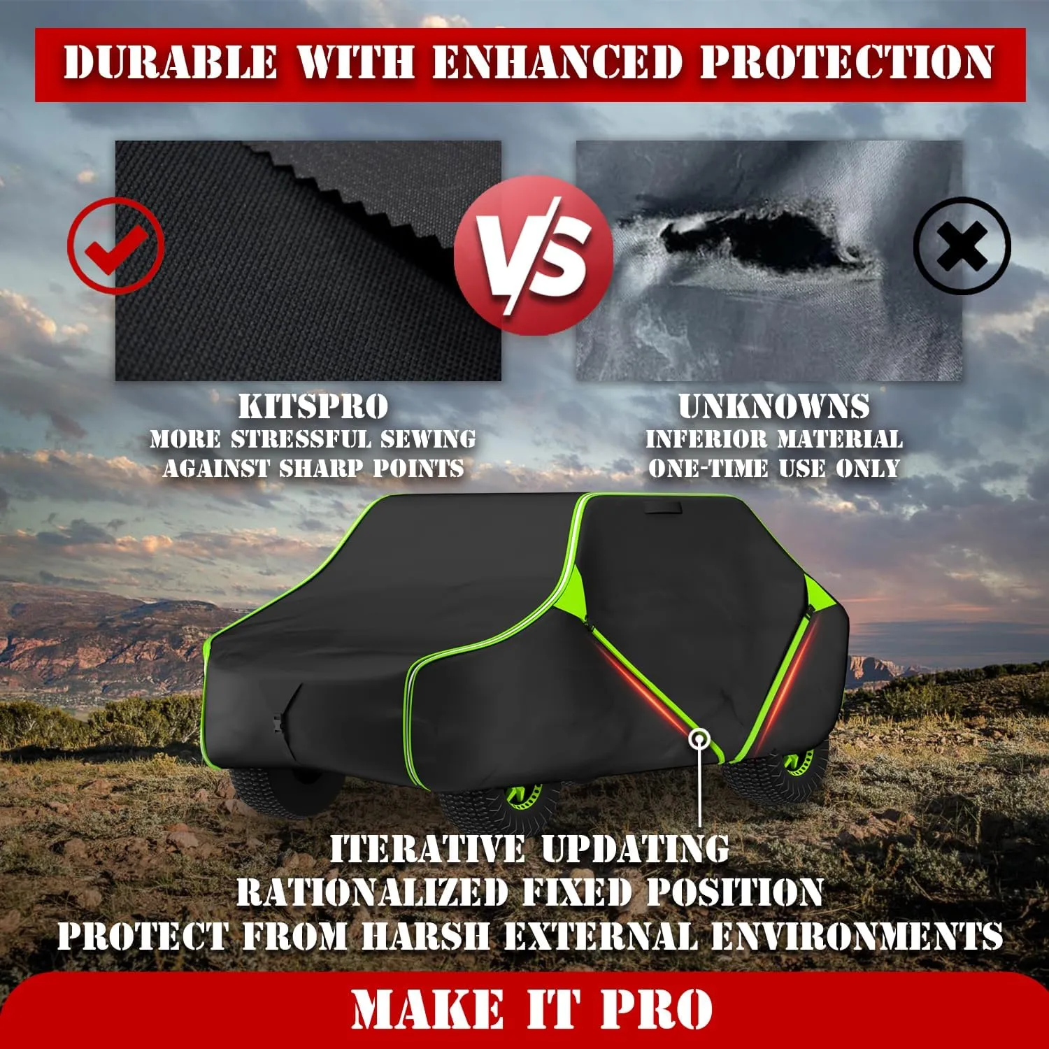 KitsPro 125 Inch UTV Cover for Polaris Ranger RZR, Can-Am Defender Maverick Commander, Yamaha Wolverine, Kawasaki Mule, Honda Pioneer, Black 600D Side by Side Cover Protection for 2-3 Seater UTV.