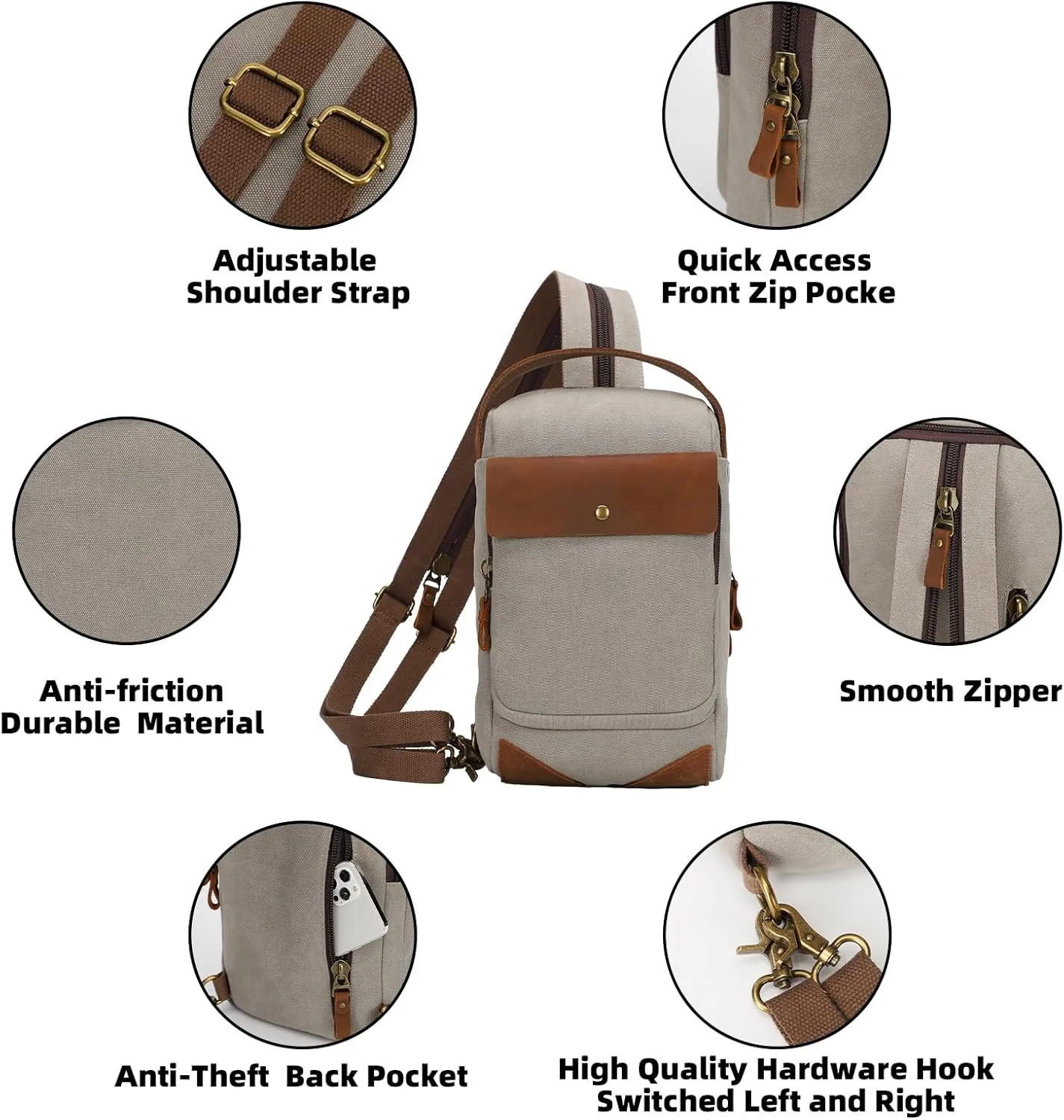 KL928 Canvas Sling Bag Crossbody Backpack Sling Backpack Shoulder Bag Casual Daypacks for Men Women