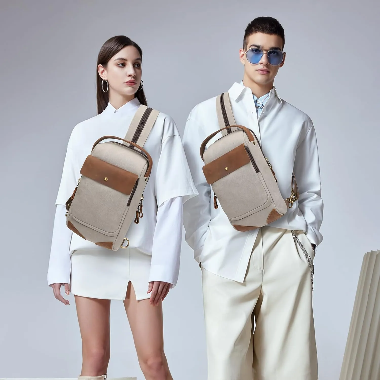 KL928 Canvas Sling Bag Crossbody Backpack Sling Backpack Shoulder Bag Casual Daypacks for Men Women