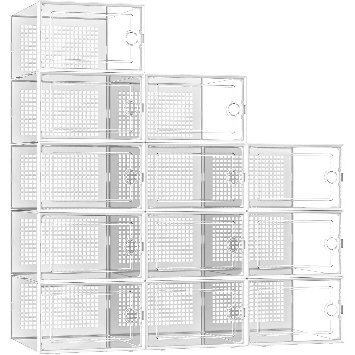 Kuject X-Large Shoe Storage Boxes Organizers for Closet 12 Pack, Fit Size 11,Clear Plastic Stackable Sneaker Containers for Entryway, Space Saving Shoe Rack Holder,Substitute for Drawer Organize Unit
