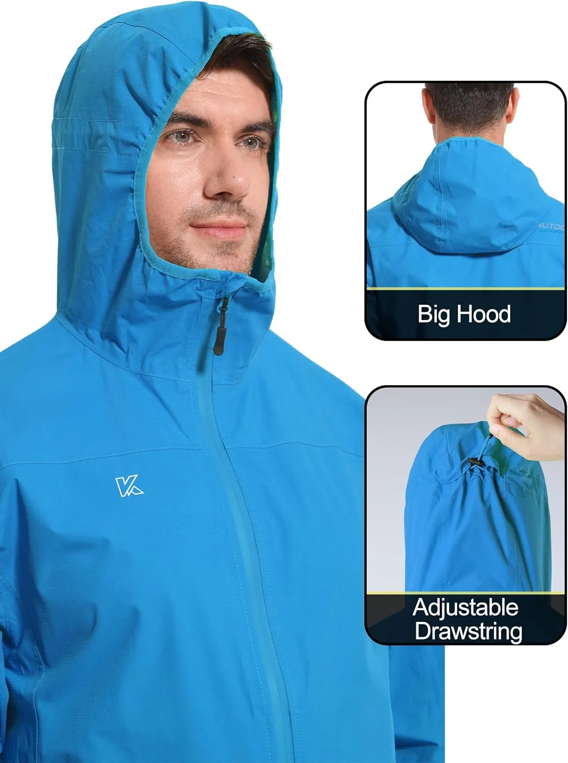 KUTOOK Men's Cycling Rain Jacket Packable Lightweight Hooded Raincoat Hiking Running Golf Gear Winderbreaker S-3XL