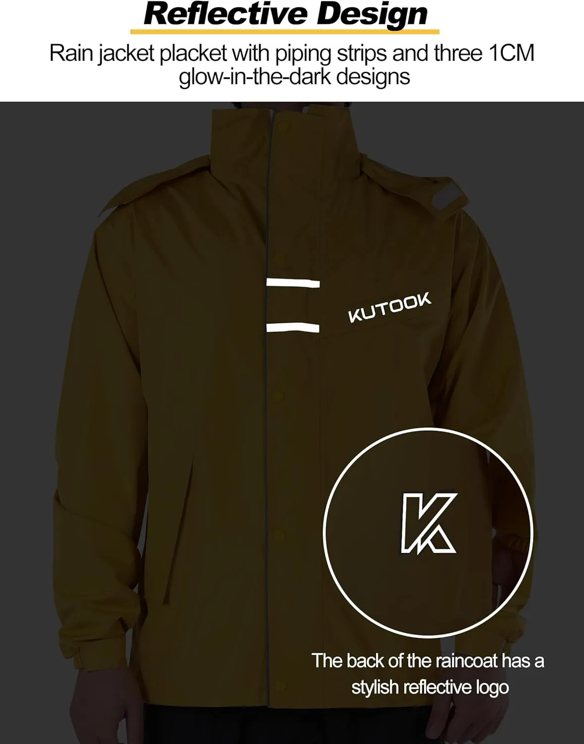 KUTOOK Men’s Rain Jacket Waterproof Hooded Lightweight Breathable Raincoat for Outdoor Cycling Hiking Running M-3XL