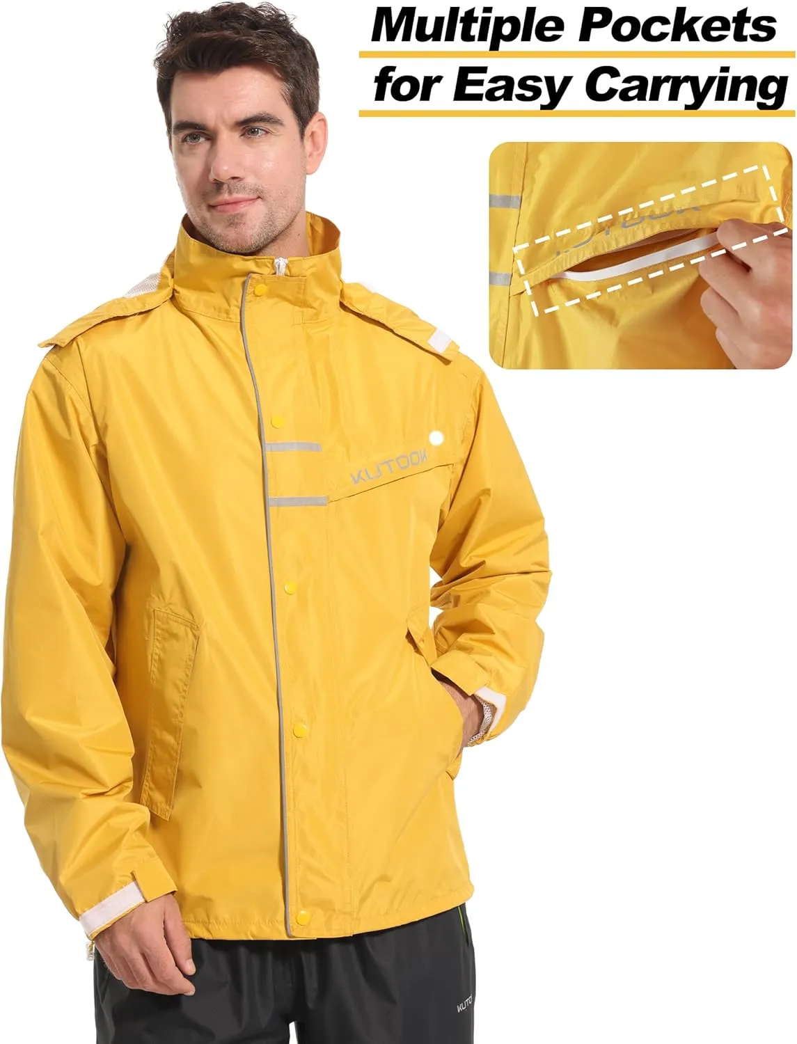 KUTOOK Men’s Rain Jacket Waterproof Hooded Lightweight Breathable Raincoat for Outdoor Cycling Hiking Running M-3XL