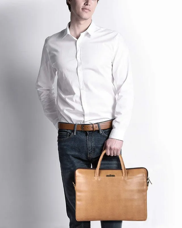 Laptop Messenger Bag with Padded Compartment | Adjustable Shoulder Strap | For 14 inch Laptops | Beige