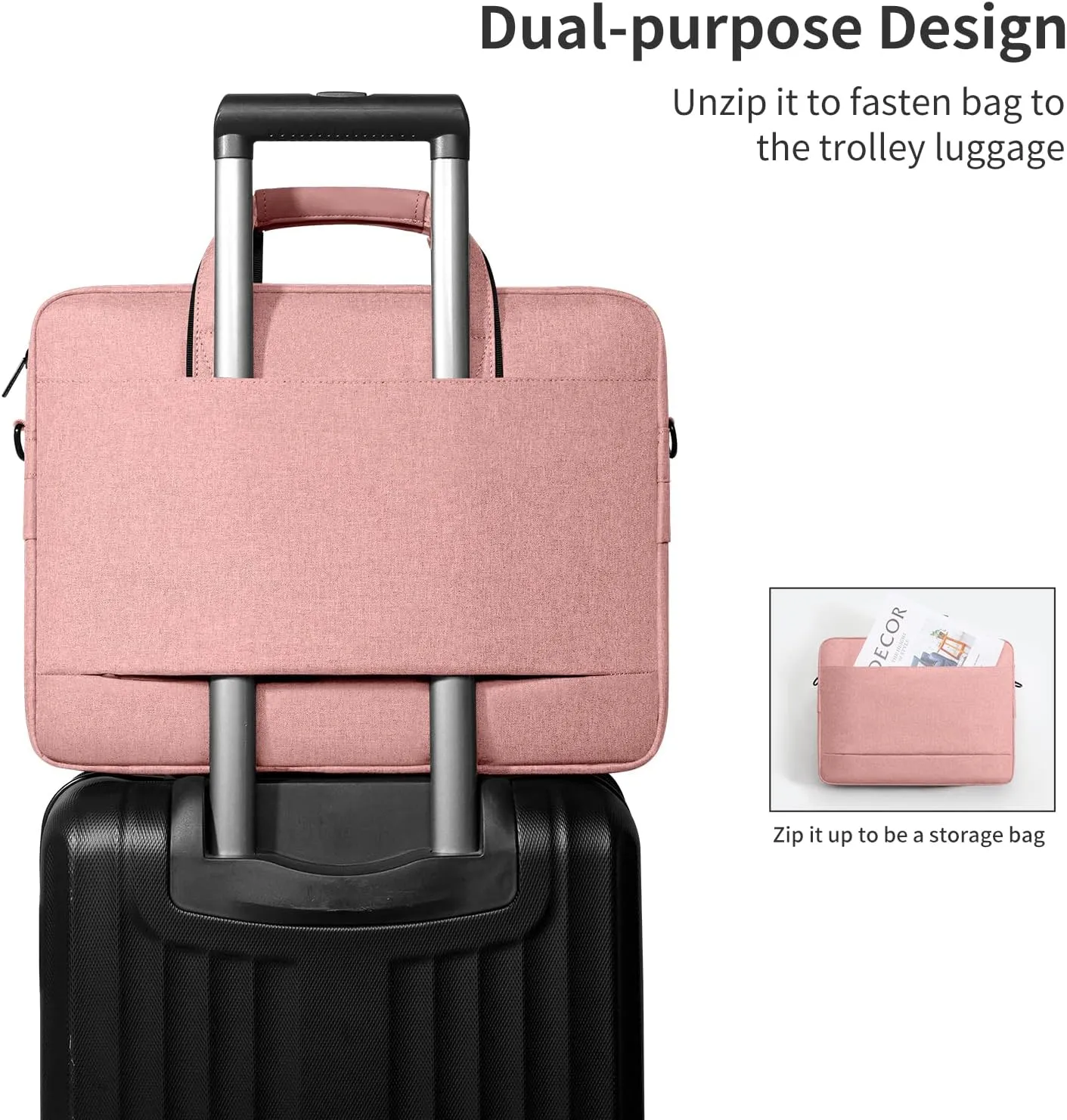 Laptop Shoulder Bag, 13-13.3-14-15-15.4-15.6-16-17.3-18 Inch Laptop/Tablet, Water-Repellent Fabric, Business for Men Women (15-16 inch, Pink)