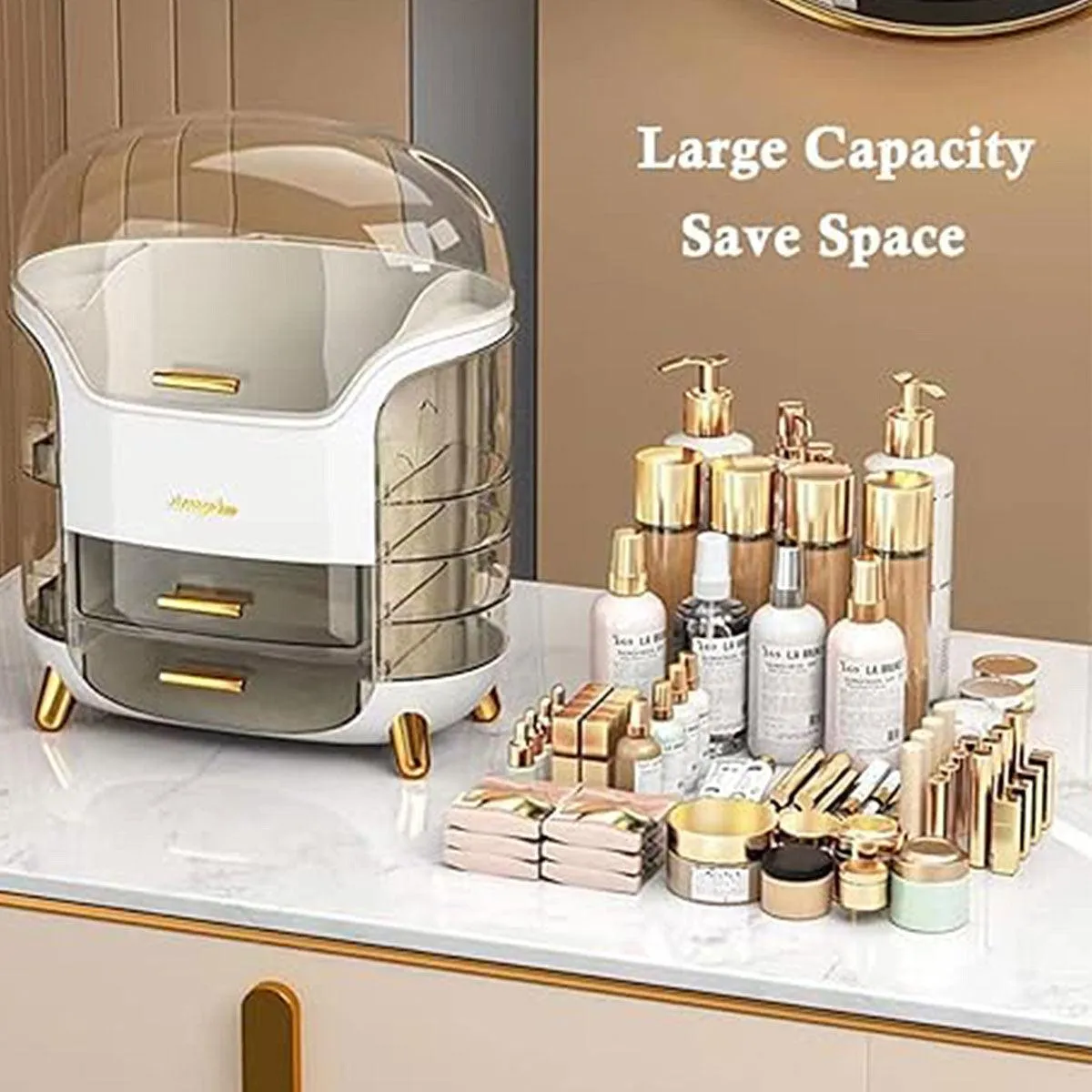Large Capacity Cosmetic Storage Box Dustproof Organizer for Desktop Vanity Shelf