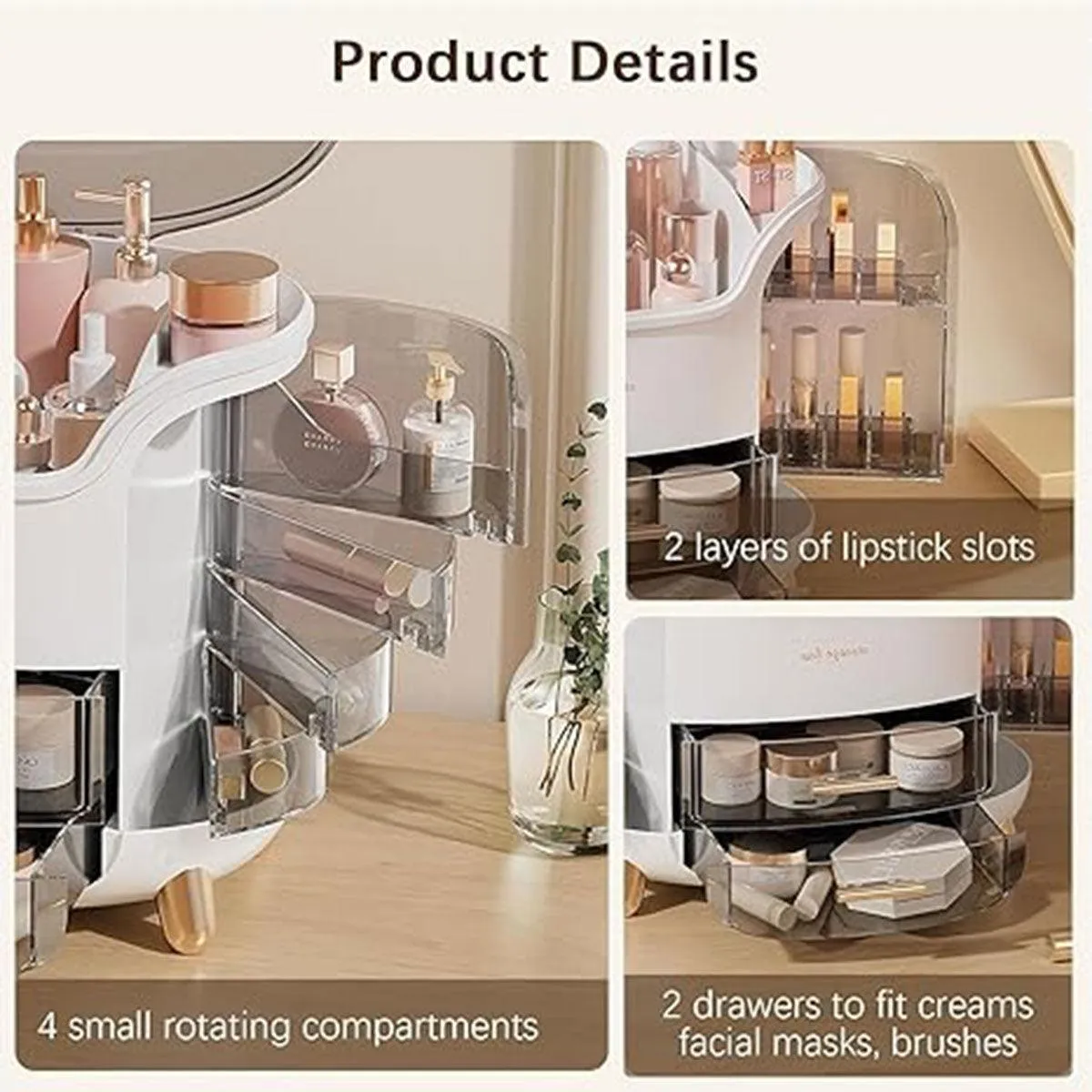 Large Capacity Cosmetic Storage Box Dustproof Organizer for Desktop Vanity Shelf