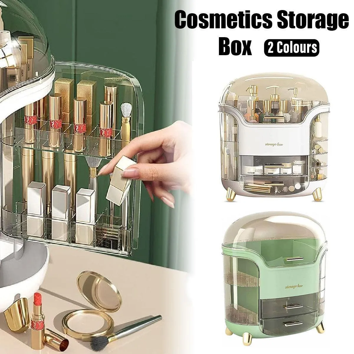 Large Capacity Cosmetic Storage Box Dustproof Organizer for Desktop Vanity Shelf
