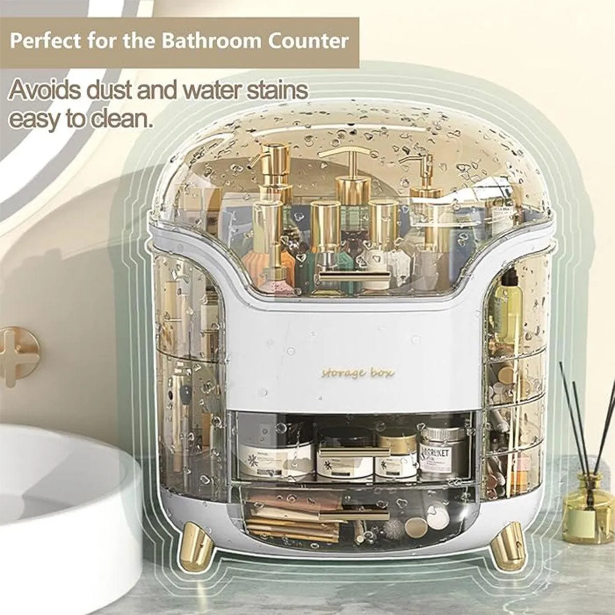 Large Capacity Cosmetic Storage Box Dustproof Organizer for Desktop Vanity Shelf