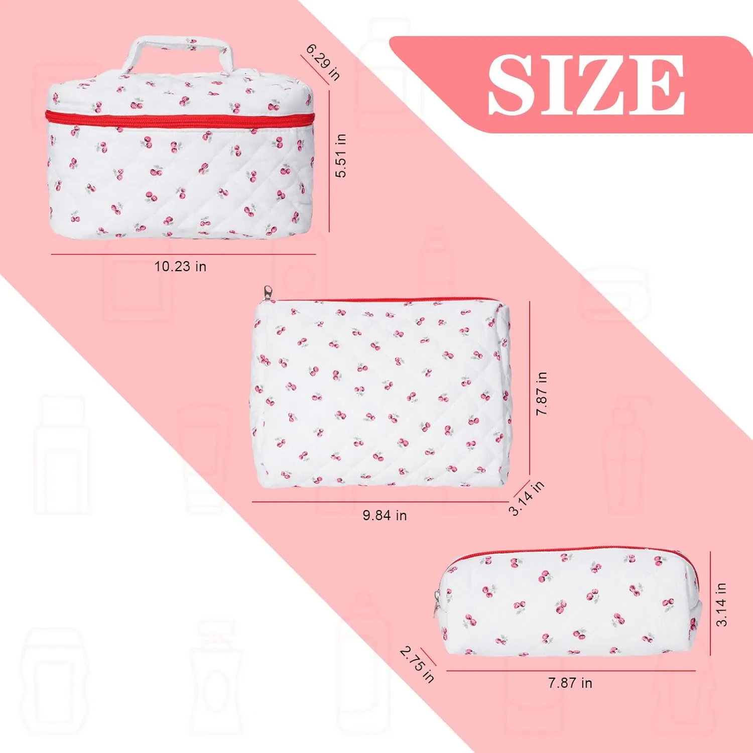 Large Capacity Ladies Cosmetic Bag:3 Piece Travel Cosmetic Bag:Cosmetic Organizer,Portable Cosmetic Bag with Handle and Wide Opening,Leather Toilet Bag with Compartment