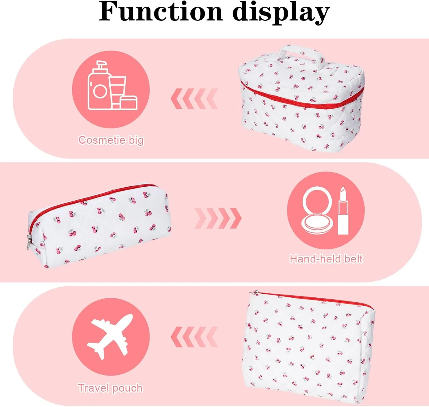 Large Capacity Ladies Cosmetic Bag:3 Piece Travel Cosmetic Bag:Cosmetic Organizer,Portable Cosmetic Bag with Handle and Wide Opening,Leather Toilet Bag with Compartment