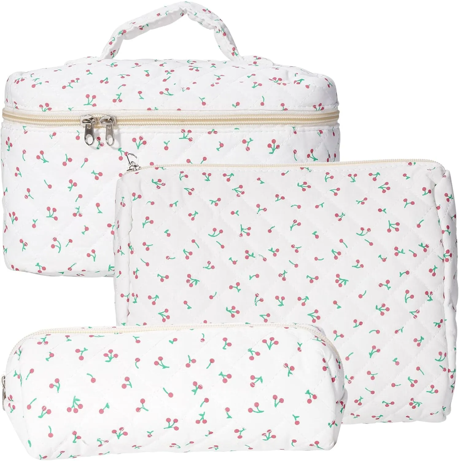 Large Capacity Ladies Cosmetic Bag,3 Piece Travel Cosmetic Bag,Cosmetic Organizer,Portable Cosmetic Bag with Handle and Wide Opening,Leather Toilet Bag with Compartment