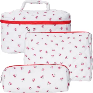 Large Capacity Ladies Cosmetic Bag:3 Piece Travel Cosmetic Bag:Cosmetic Organizer,Portable Cosmetic Bag with Handle and Wide Opening,Leather Toilet Bag with Compartment