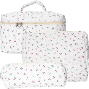 Large Capacity Ladies Cosmetic Bag,3 Piece Travel Cosmetic Bag,Cosmetic Organizer,Portable Cosmetic Bag with Handle and Wide Opening,Leather Toilet Bag with Compartment