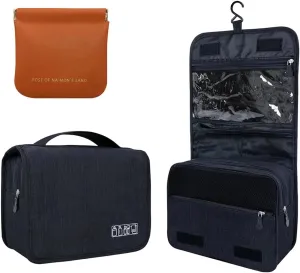 Large Capacity Toiletry Bag Travel Bag with Hanging Hook for Men and Women Waterproof Travel Cosmetic Bag Bathroom, with Brown Bag is Automatically Closed for Headset Lipstick Jewelry