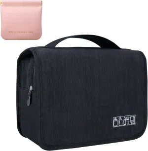 Large Capacity Toiletry Bag Travel Bag with Hanging Hook for Men and Women Waterproof Travel Cosmetic Bag Bathroom, with Pink Bag is Automatically Closed for Headset Lipstick Jewelry