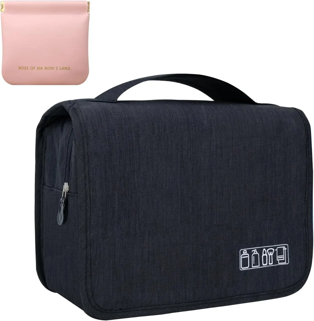 Large Capacity Toiletry Bag Travel Bag with Hanging Hook for Men and Women Waterproof Travel Cosmetic Bag Bathroom, with Pink Bag is Automatically Closed for Headset Lipstick Jewelry