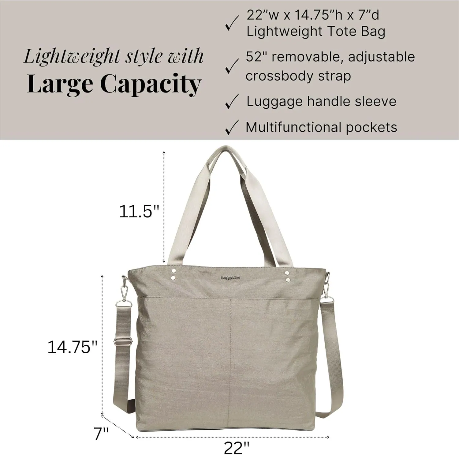 Large Carryall Tote Bag for Women - Lightweight Nylon Zipper Top Weekender Travel Beach Bag Personal Item w/Luggage Sleeve